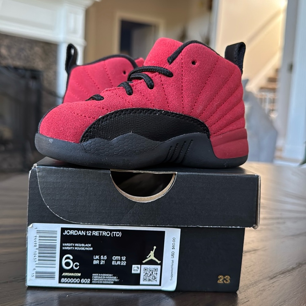 Jordan Kids Retro 12 Red and Black Shoes